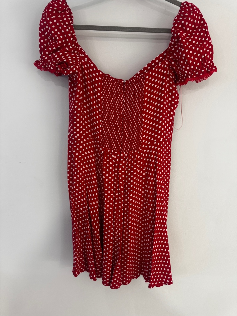 Reformation Red Polka Dot Mini Dress with Puff Sleeves - Picture 3 of 5